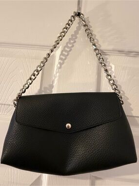 NEWBELLA Black Pebbled Faux Leather Chain Shoulder Bag Envelope Flap Purse
